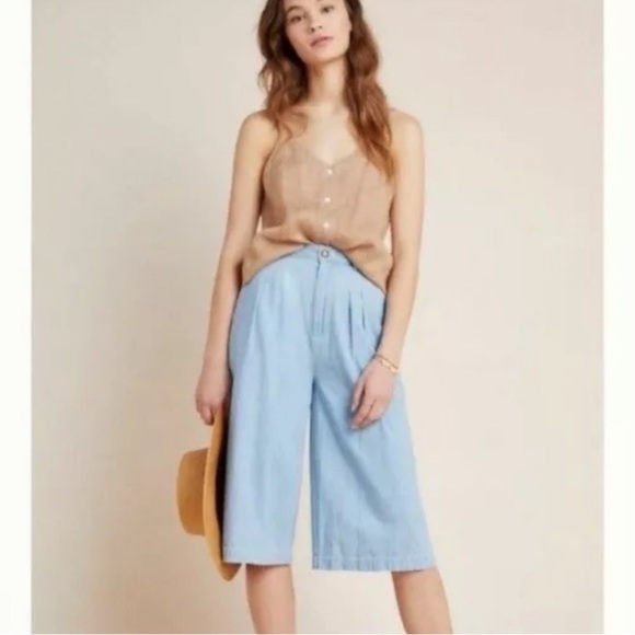 Anthropologie Denim - Anthropologie Pilcro Mina Drapey Chambray Denim Culottes Wide Leg Cropped Pants